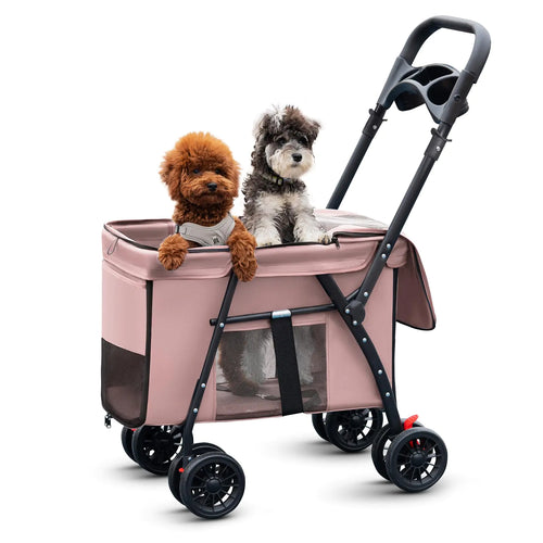 Pet Stroller Cat Dog Stroller Travel Folding Pet Carriers(Pink)
