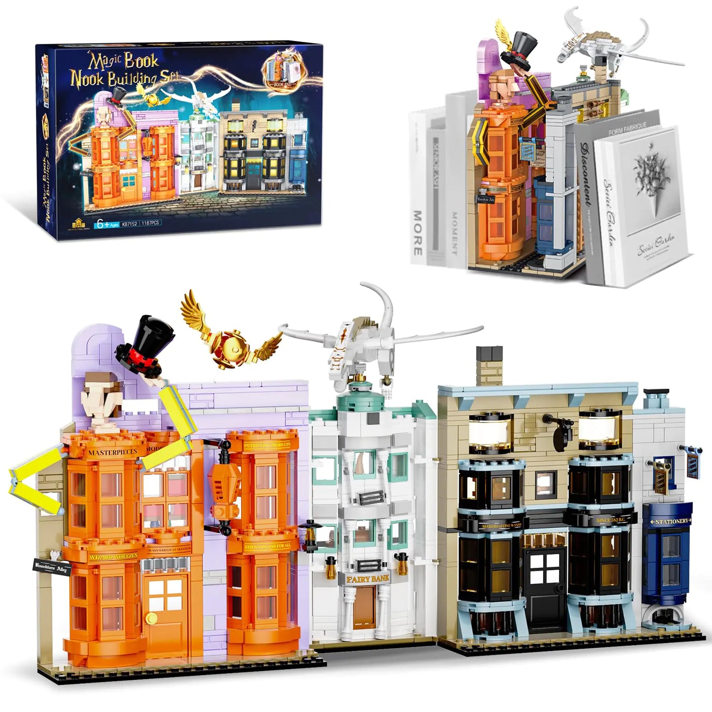 Magic Ideas Diagon Bookend Toy Building Set, Compatible with Lego Harry, Creative Building Toy for Fantasy Fans & Adults, Durable Collectible Design (1187 Pieces)