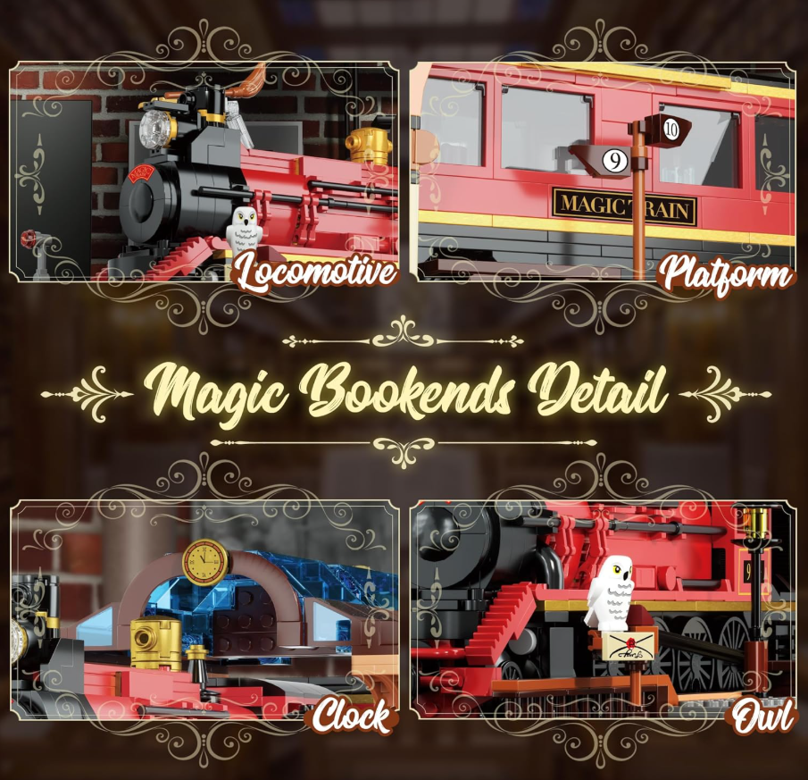 2in1 Harry Magic Train & Bookends Building Set - 1068pcs