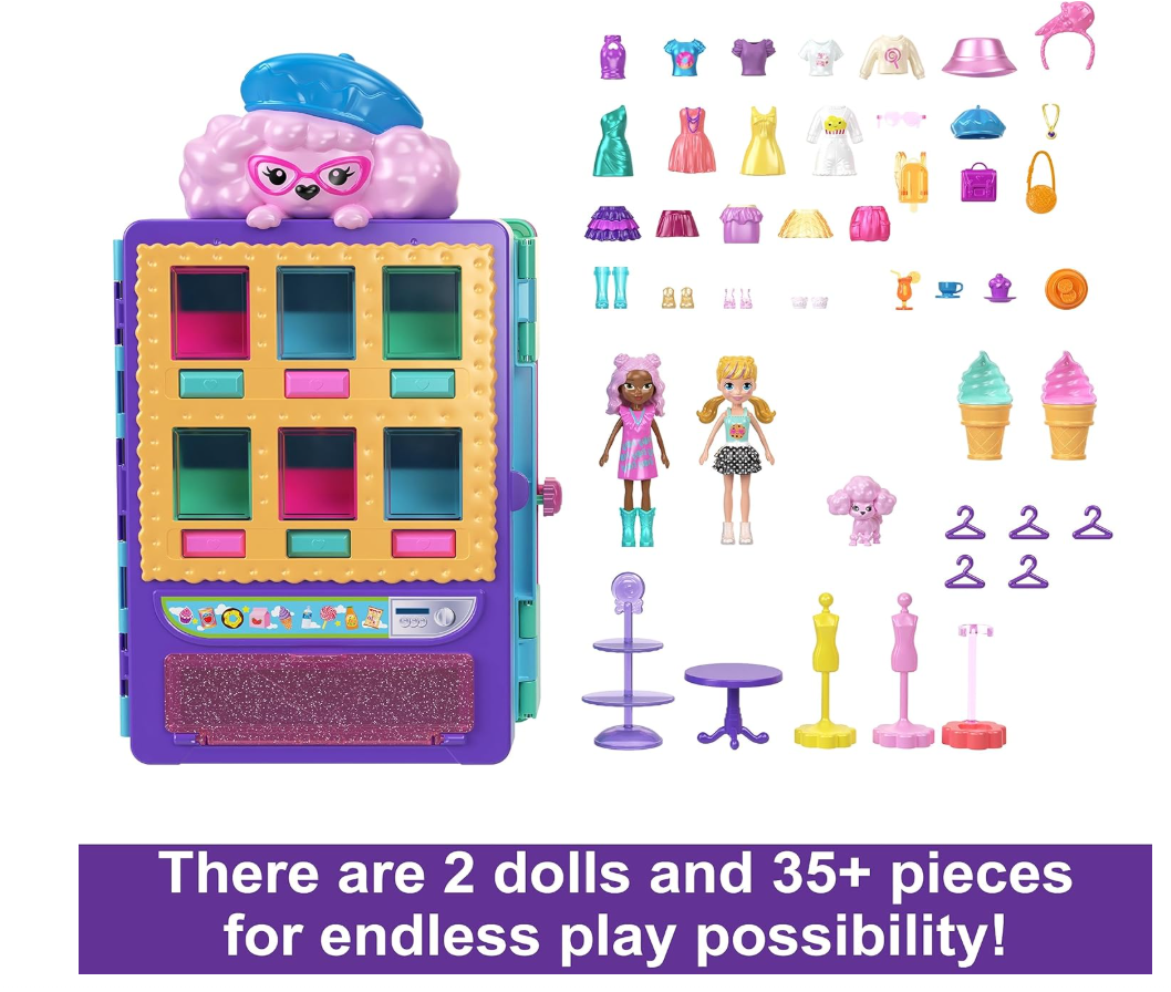 Polly Pocket Candy Fashion Vending Machine Set with 2 Dolls & Accessories