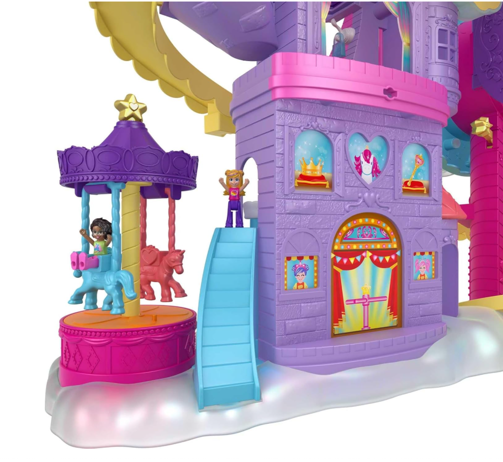 Polly Pocket Dolls & Playset Rainbow Funland Theme Park with 2 Unicorns Polly & Shani Dolls 25 Surprise Accessories