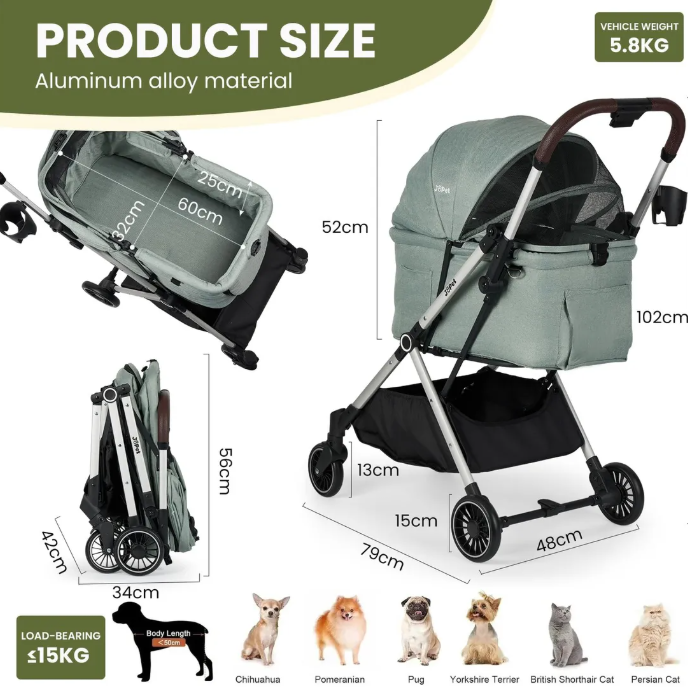Beberoad Pets T4 PRO Pet Stroller for Small Medium Dogs & Cats