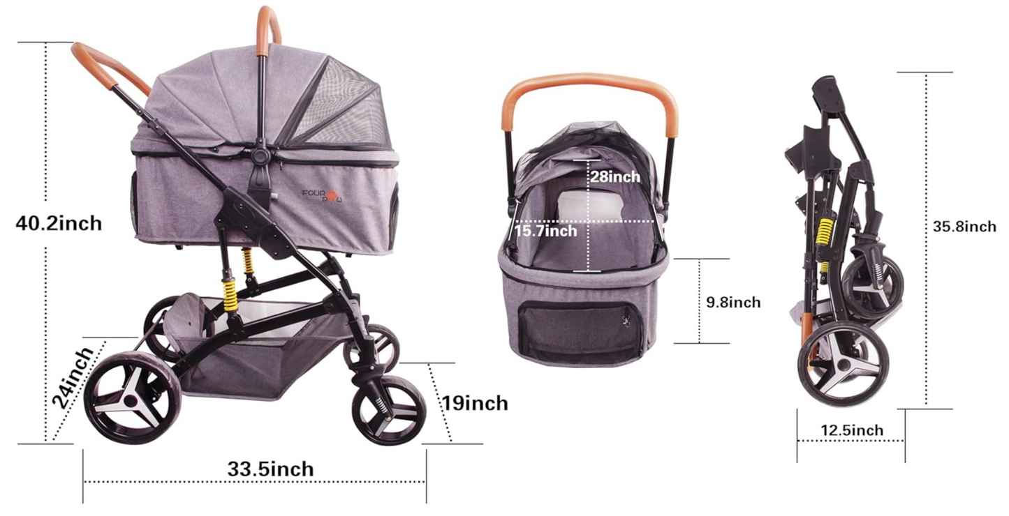 FOURPAW Pet Stroller Up to 55lbs Folding Lightweight & Multifunctional