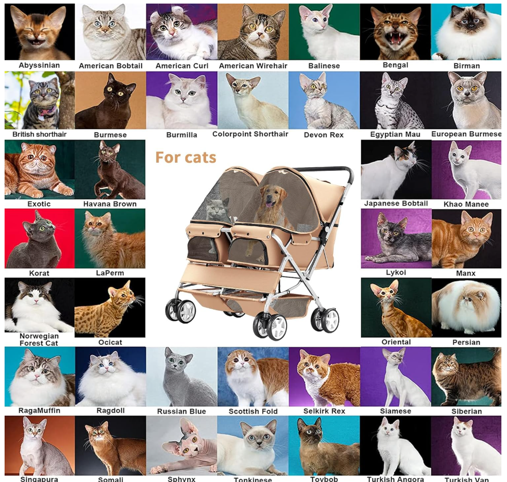 Double Pet Stroller Foldable Stroller for 2 Dogs & Cats