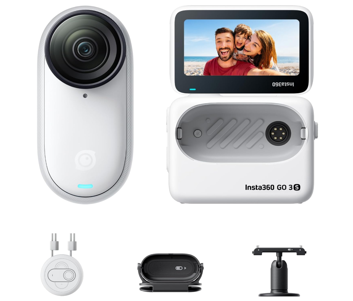 Insta360 GO 3S - 64 GB White 4K Tiny Portable Vlogging Camera Hands-Free POVs Mount Anywhere Stabilization 140 Min Battery Life 10m Waterproof Pet POV