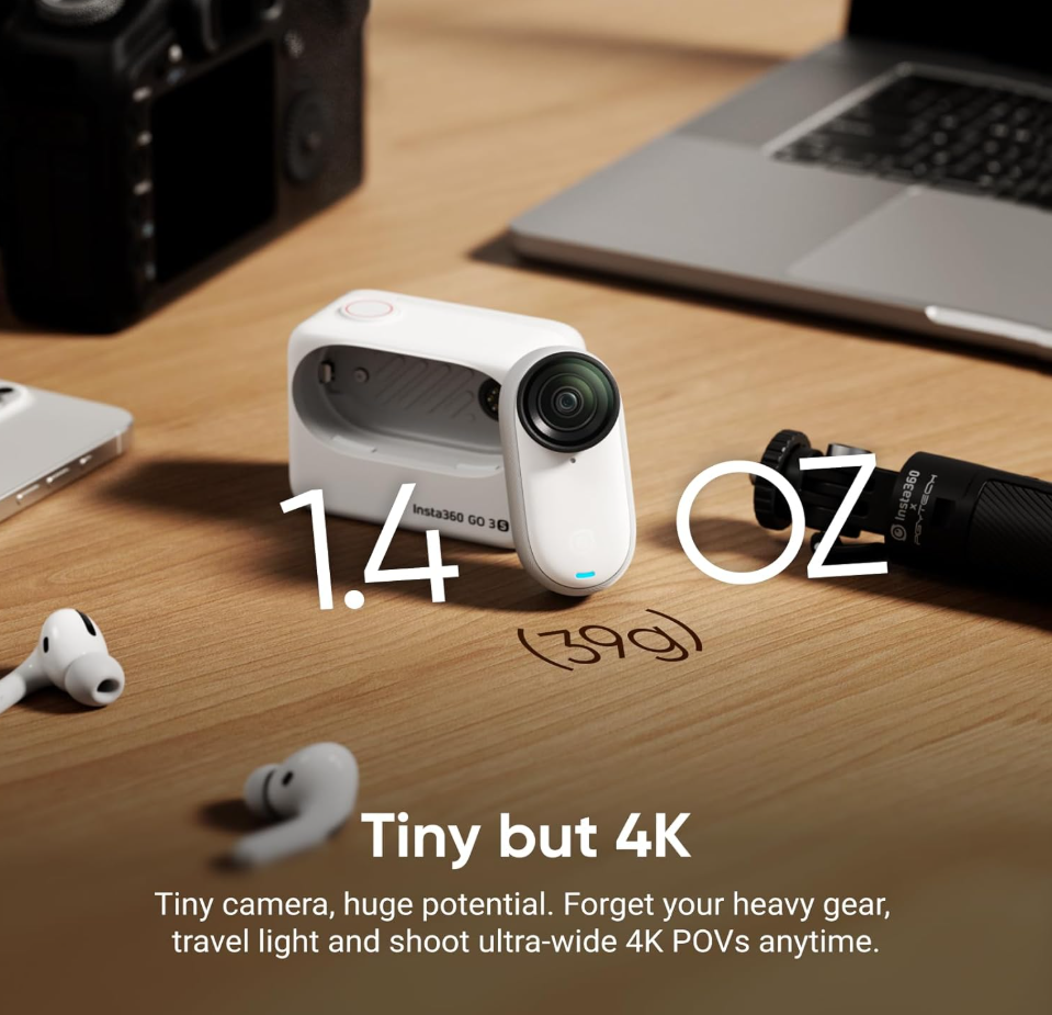 Insta360 GO 3S - 64 GB White 4K Tiny Portable Vlogging Camera Hands-Free POVs Mount Anywhere Stabilization 140 Min Battery Life 10m Waterproof Pet POV