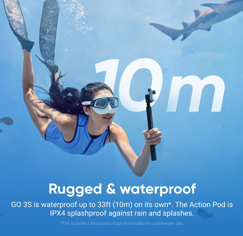 Insta360 GO 3S - 64 GB White 4K Tiny Portable Vlogging Camera Hands-Free POVs Mount Anywhere Stabilization 140 Min Battery Life 10m Waterproof Pet POV