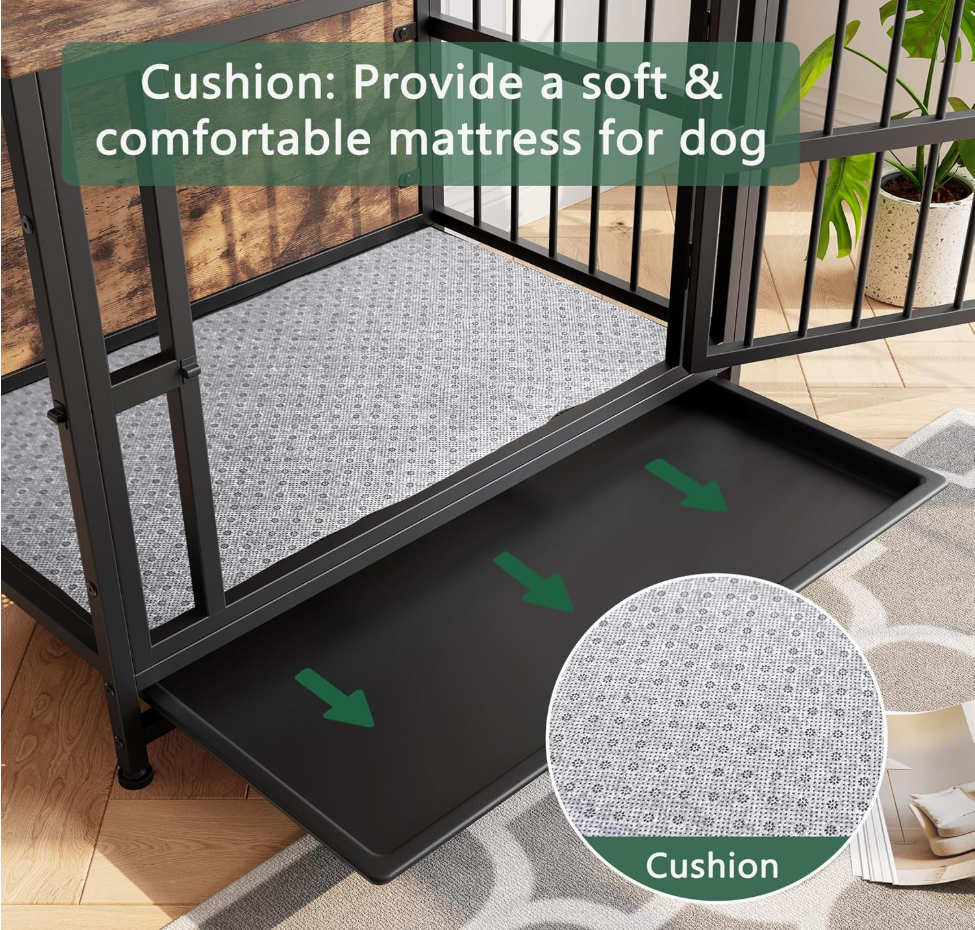 VECOCHO Dog Crate Furniture Heavy Duty Dog Cage for Large/Medium Dogs Wooden Dog Kennel IndoorDog House with Removable TrayDouble Doors Pet Crate Side End Table Chew-ResistantRustic Brown