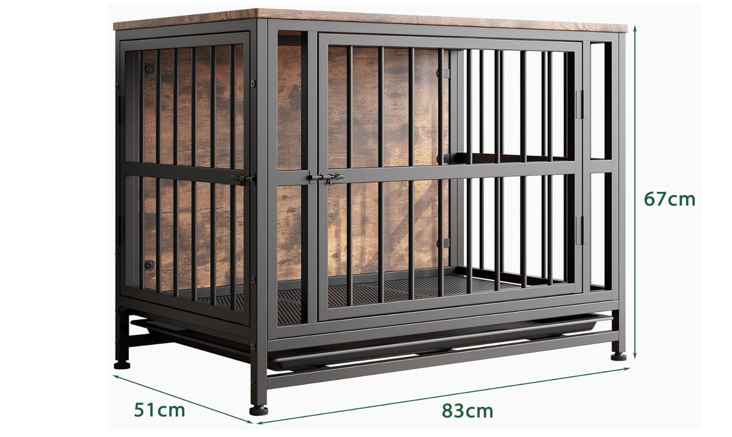 VECOCHO Dog Crate Furniture Heavy Duty Dog Cage for Large/Medium Dogs Wooden Dog Kennel IndoorDog House with Removable TrayDouble Doors Pet Crate Side End Table Chew-ResistantRustic Brown