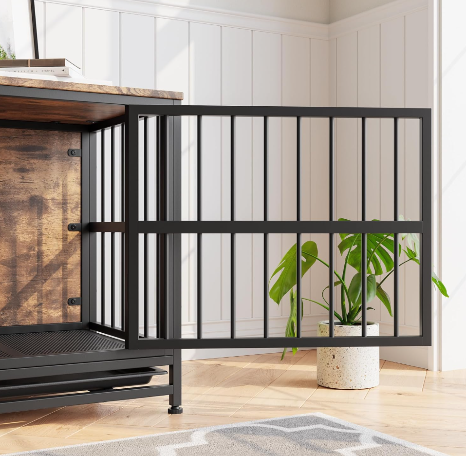 VECOCHO Dog Crate Furniture Heavy Duty Dog Cage for Large/Medium Dogs Wooden Dog Kennel IndoorDog House with Removable TrayDouble Doors Pet Crate Side End Table Chew-ResistantRustic Brown
