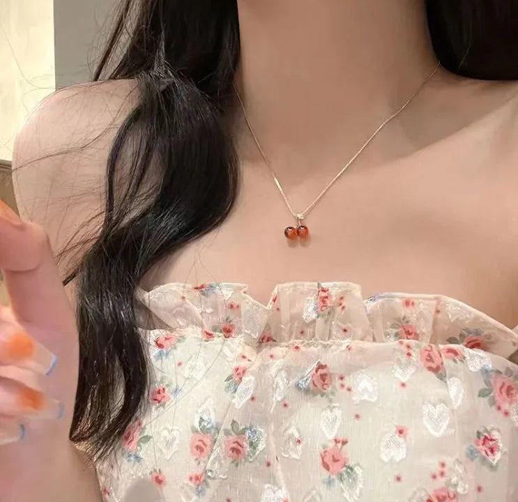 Retro Cherry Bliss Pendant Necklace