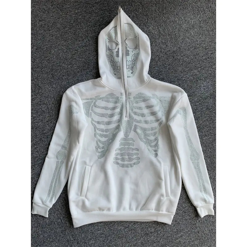 Skeleton Rhinestone Hoodie Full Zip Up Women Y2K Hooded Sweatshirts