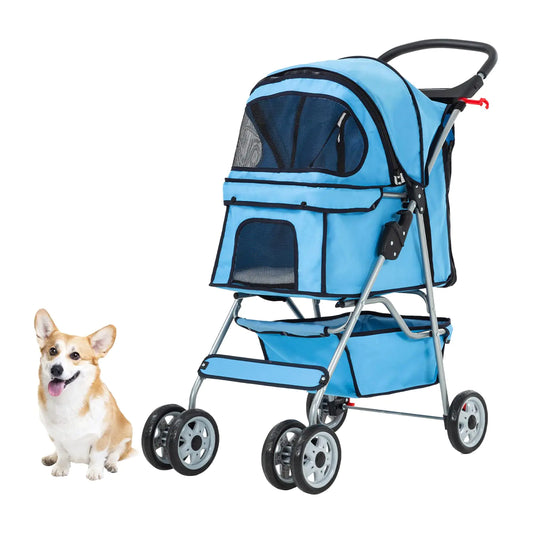 Dog Stroller Folding 4 Wheels Pet Stroller for Small Medium Dog Cat 