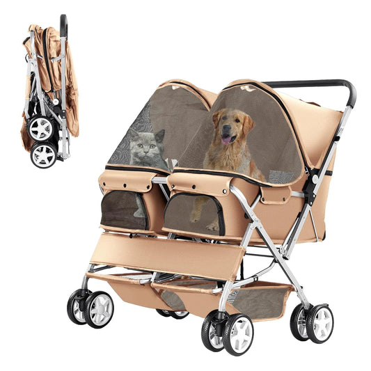 Double Pet Stroller Foldable Stroller for 2 Dogs & Cats