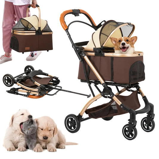 Pet Folding Stroller 4 Wheels Dog/Cat Puppy Stroller
